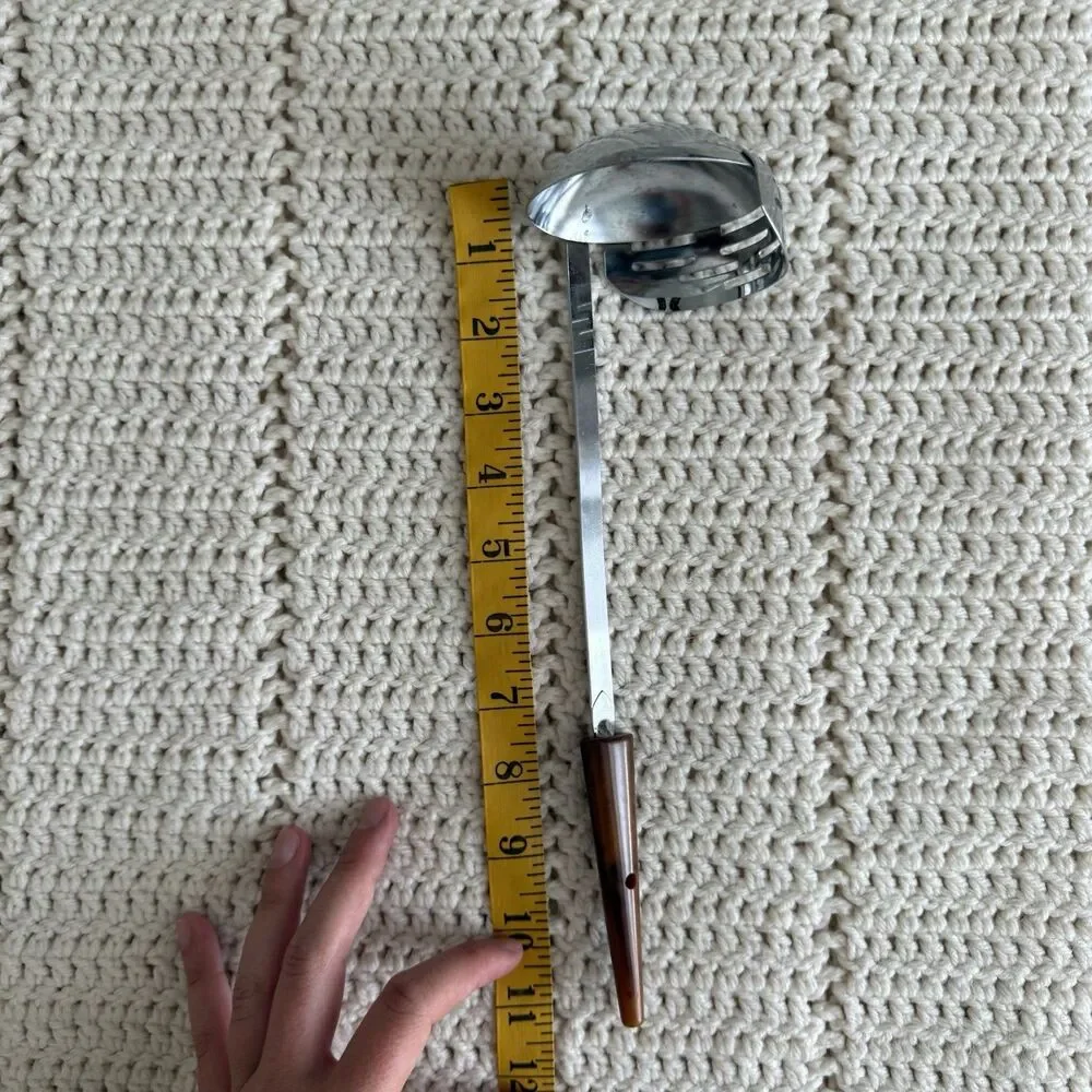 Vintage 11” Ladle with Strainer Butterscotch Bakelite Bullet Handle Chrome Plate